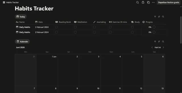 Habits Tracker Template Notion