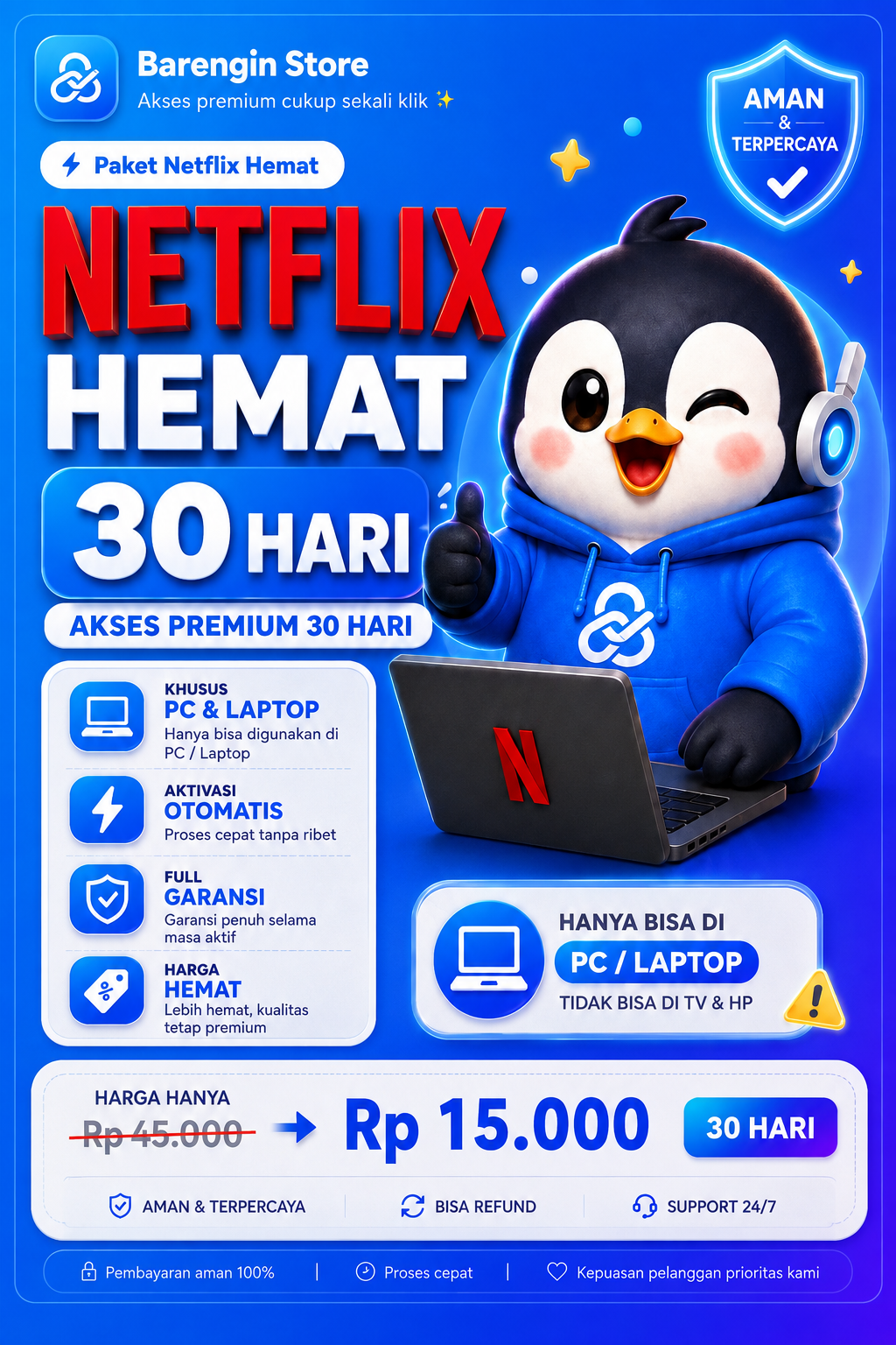Netflix Hemat 30 Hari Pc atau Laptop Only
