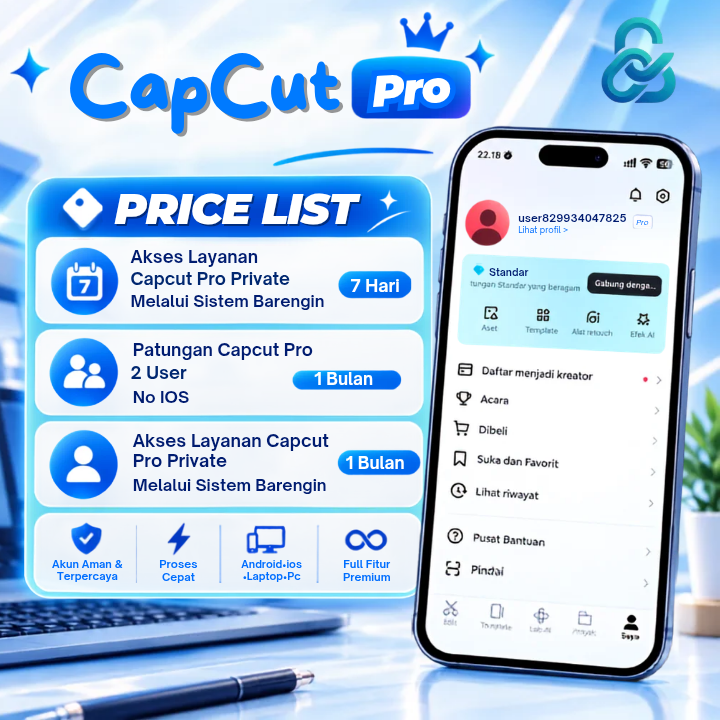 Patungan Capcut PRO 2 User 1 Bulan No IOS